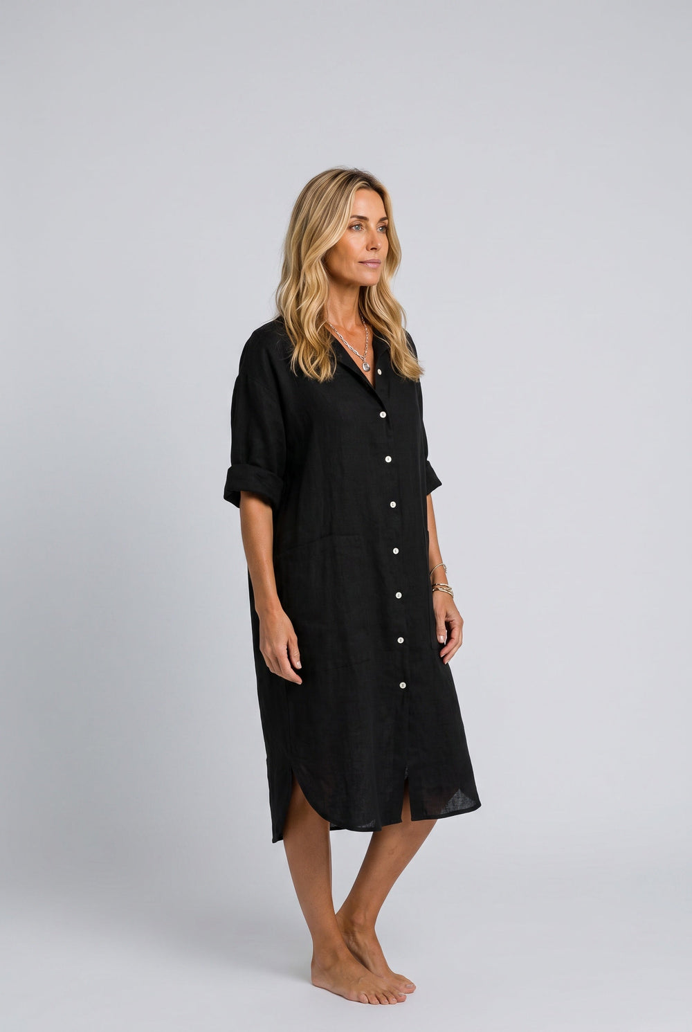 Leticia | Button Front Midi Shirt Dress with Pockets