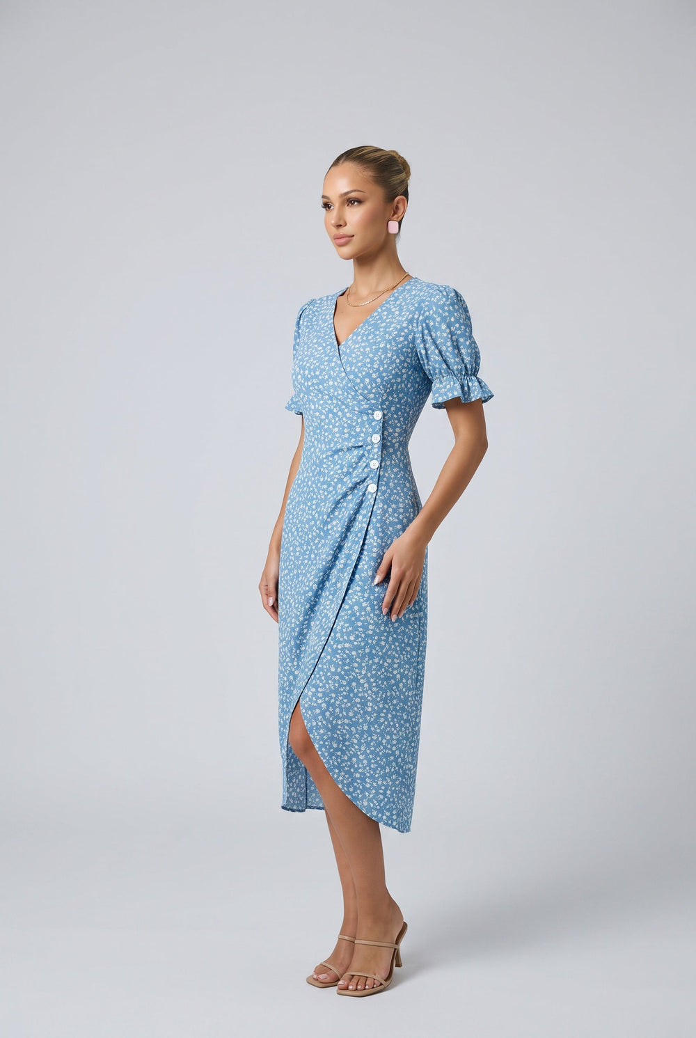 Greta | V-Neck Wrap Short Sleeve Midi Dress
