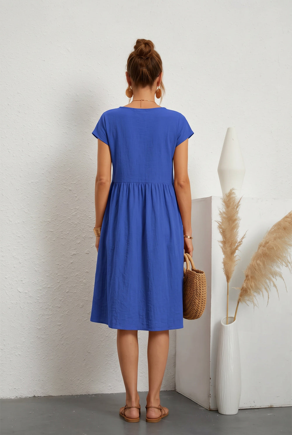 Colette | Short Sleeve Side Pocket Midi Dress