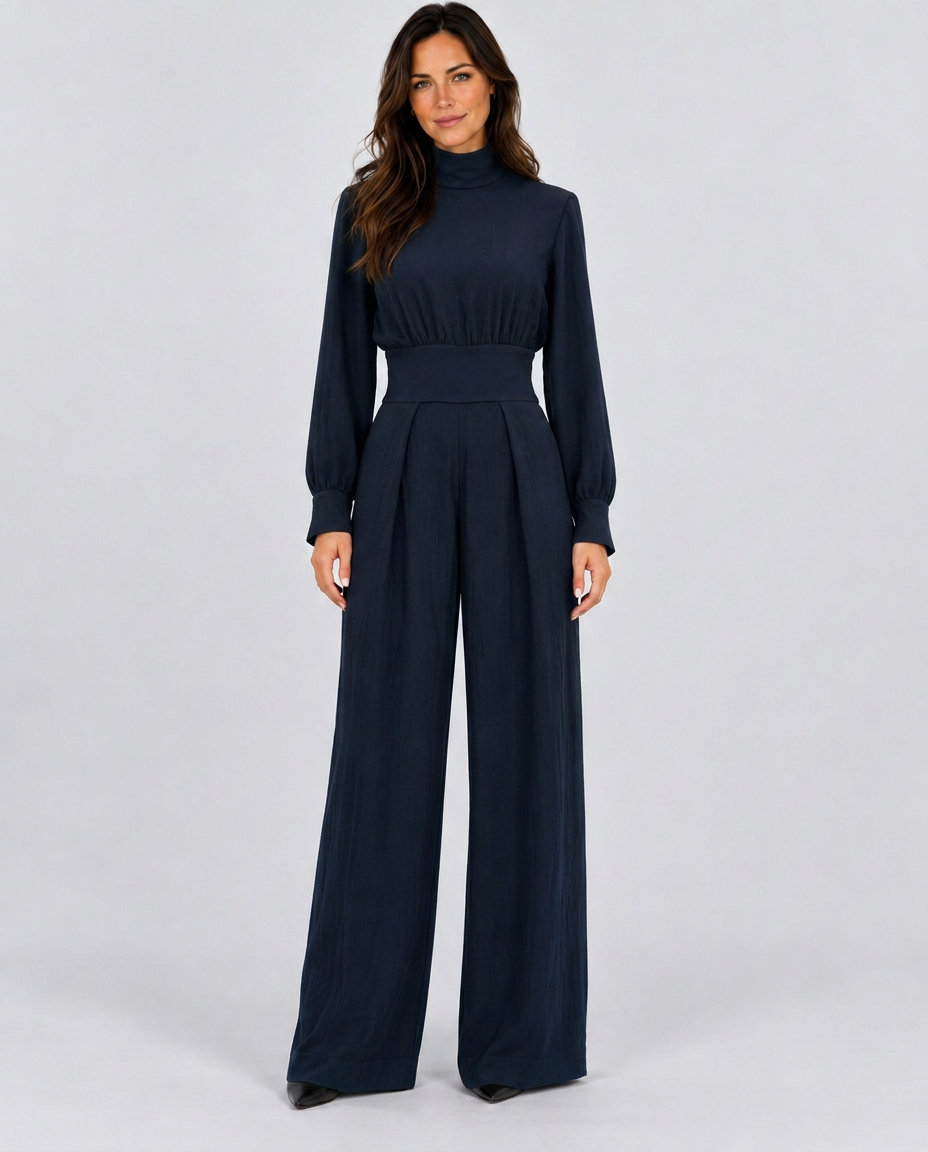 Melva | Turtleneck Wide-Leg Knit Jumpsuit