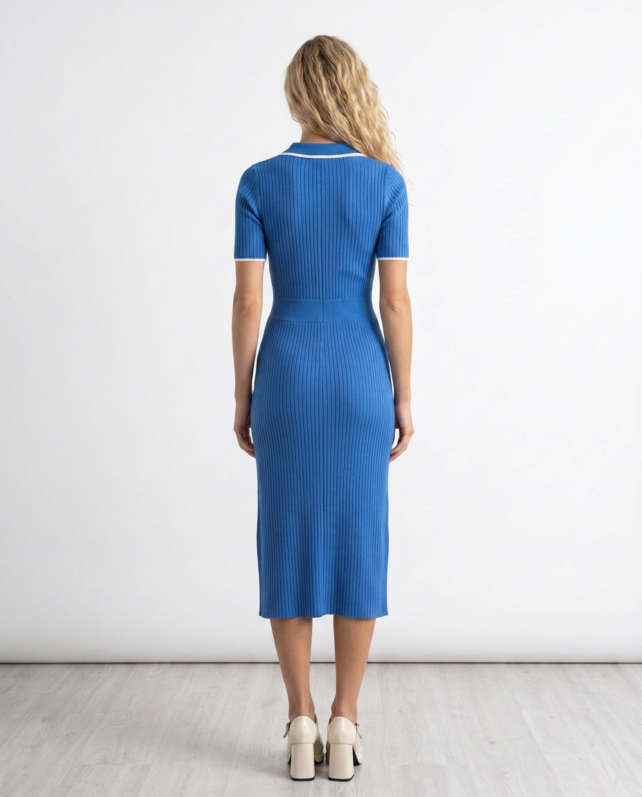 Gracine | Polo Collar Knitted Midi Dress