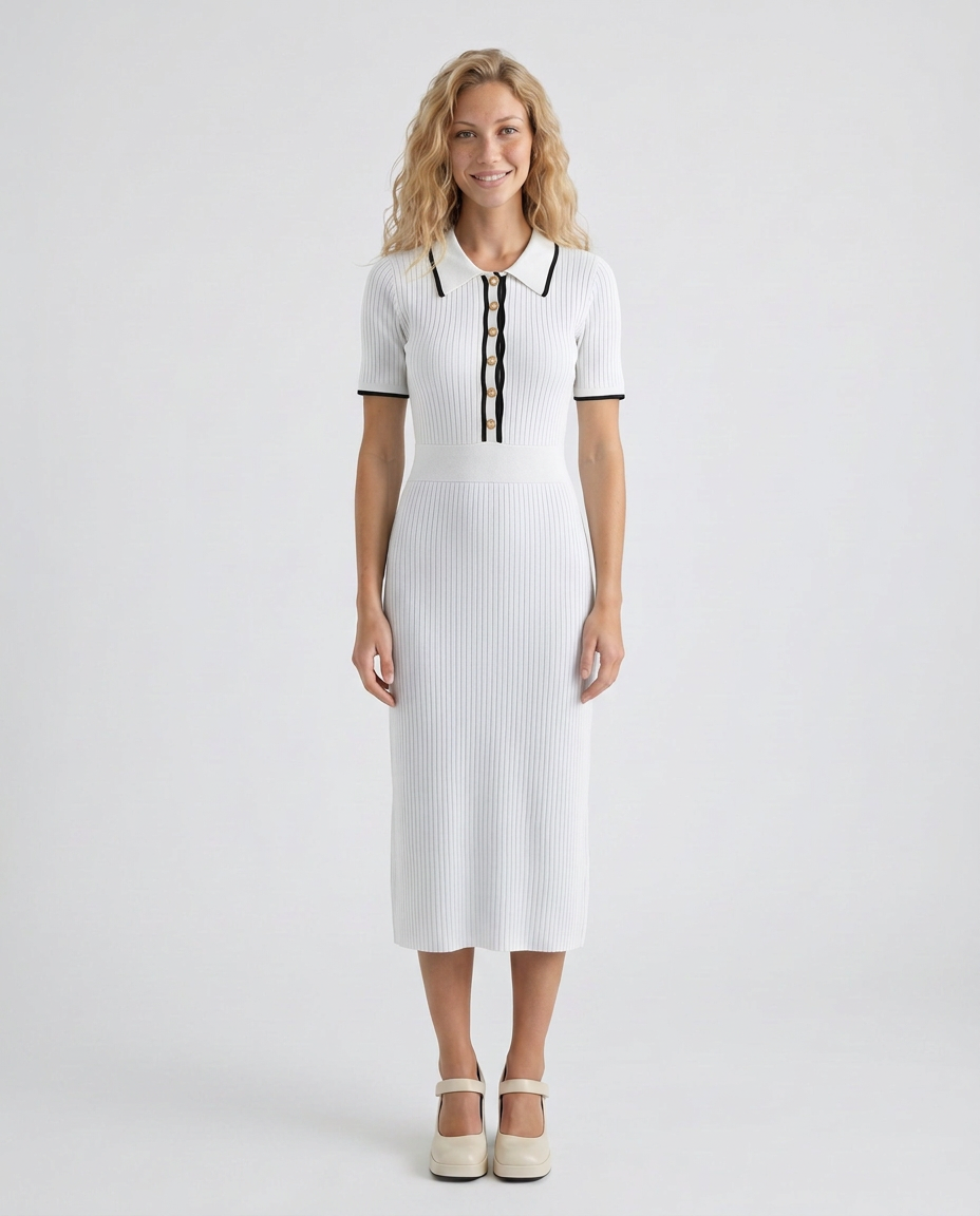 Gracine | Polo Collar Knitted Midi Dress