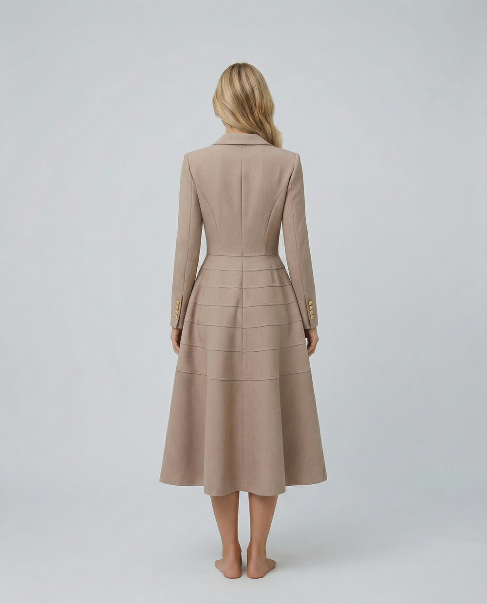 Vansa | Long Sleeve Midi Dress with Double-Breasted Front
