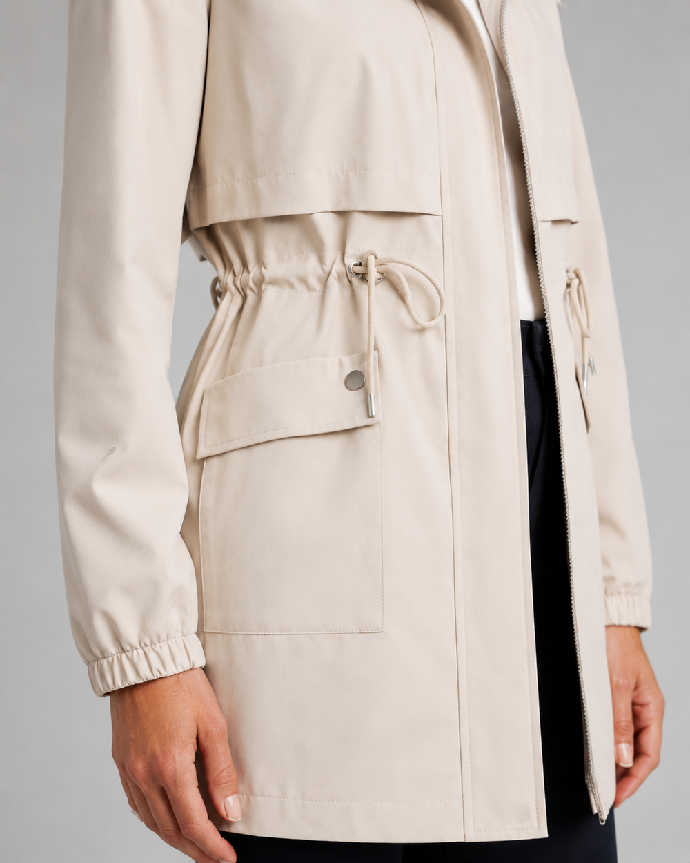 Beatriz | Hooded Drawstring Waist Trench Coat