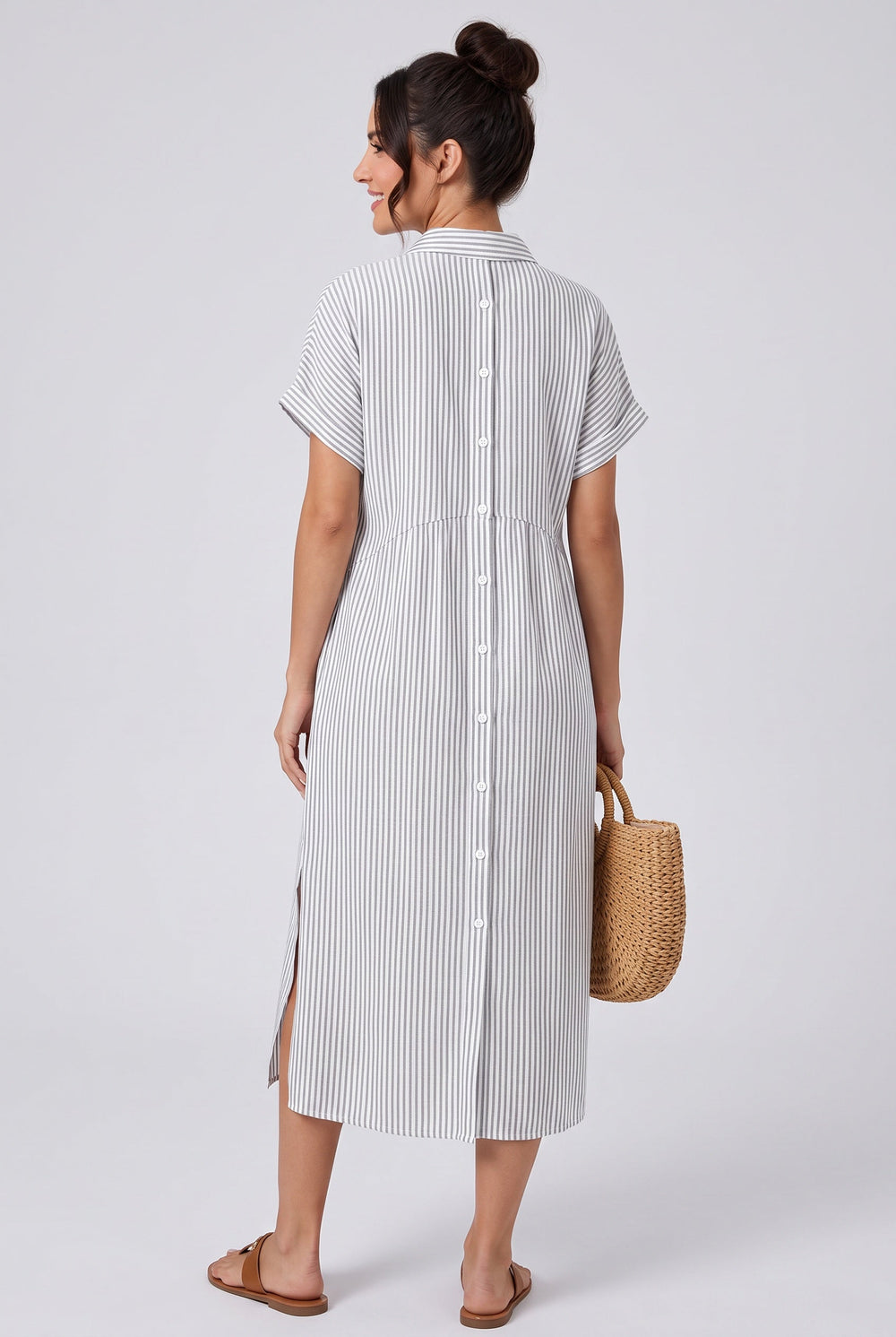Riley | Striped Button-Up Midi Shirt Dress