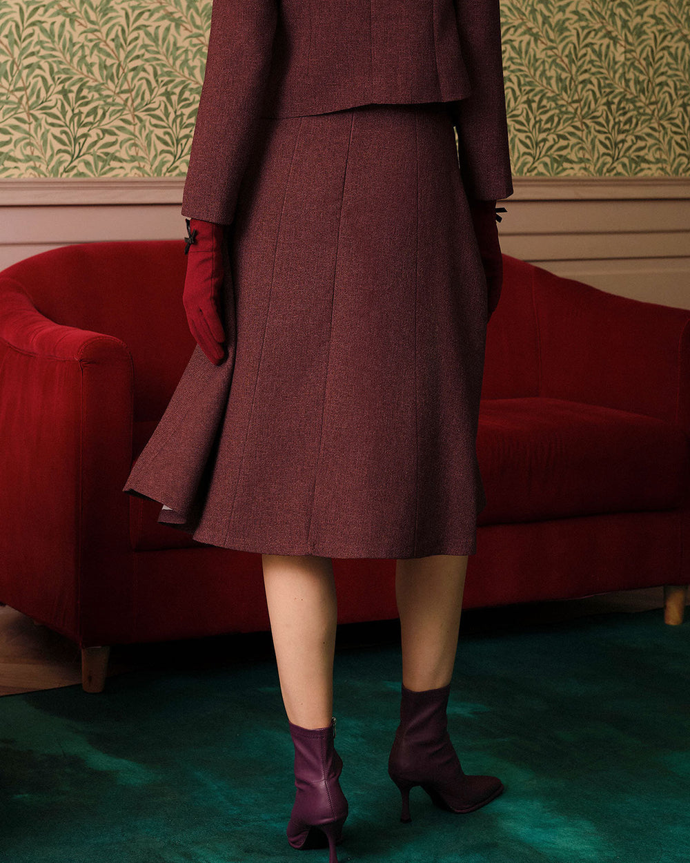 Dahlia | High Waist Tweed-Look Midi Skirt