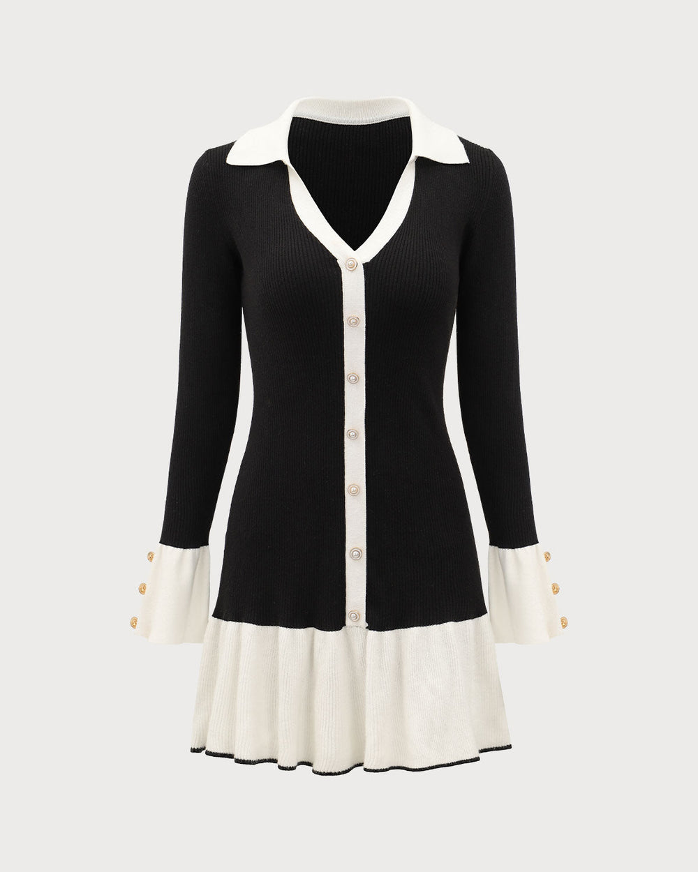 Ivy | Contrast Bell Sleeve Knit Midi Dress