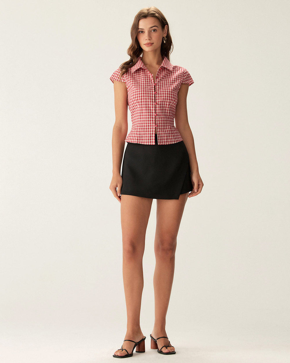 Celeste | Cap Sleeve Plaid Button Blouse