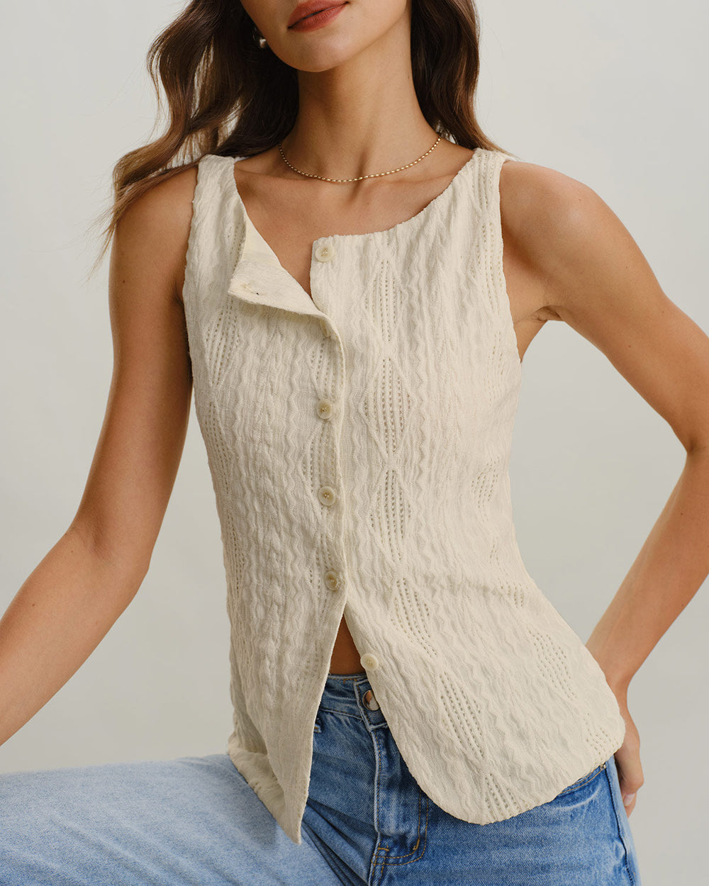 Esme | Boat Neck Button Tank Top