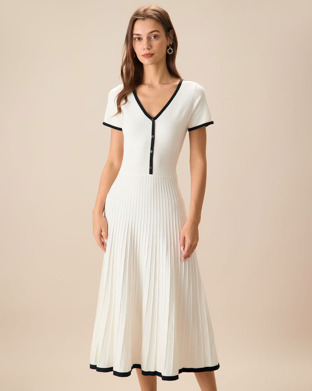 Mabel | Contrast Knit Sweater Midi Dress