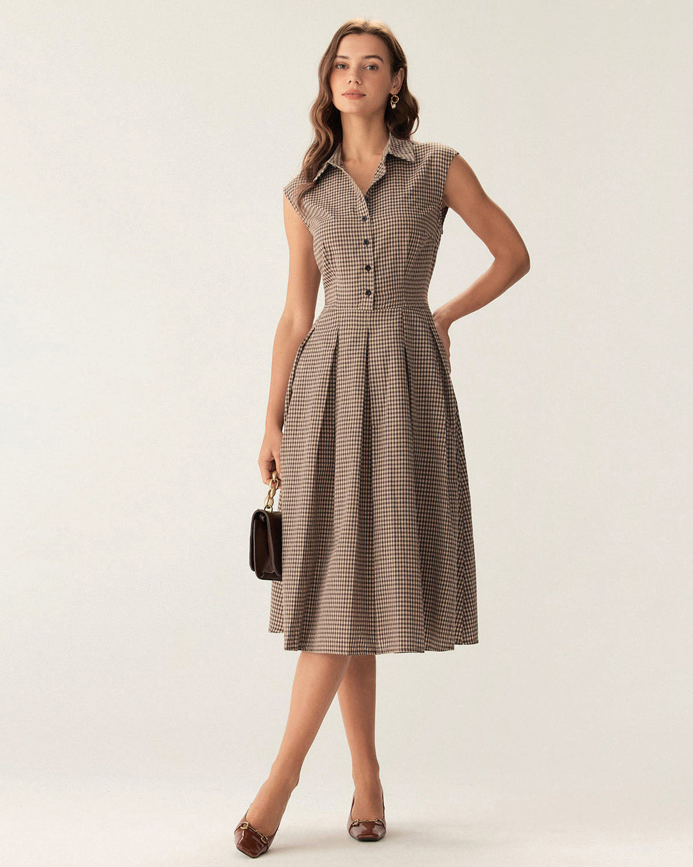 Harriet | Plaid Button Pleated Midi Dress