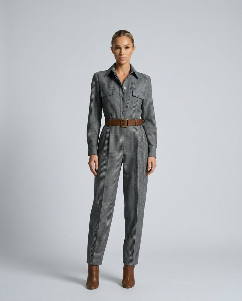 Harper | Tweed Plaid Utility Jumpsuit