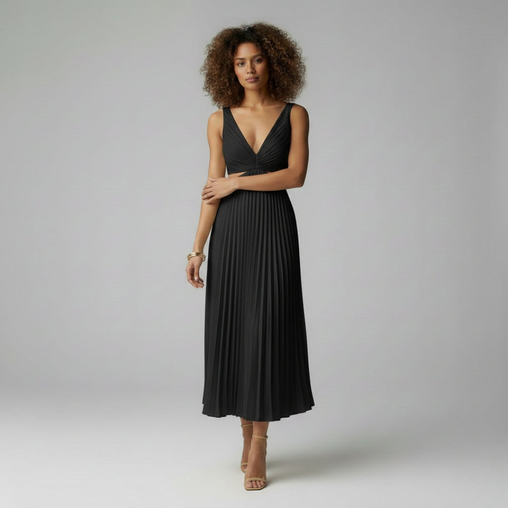 Harlow | V-Neck Pleated Midi Dress