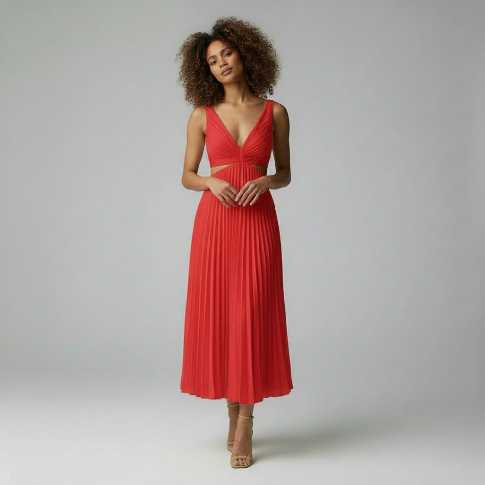 Harlow | V-Neck Pleated Midi Dress