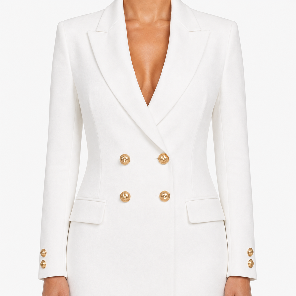 Ada | Double-Breasted V-Neck Midi Dress