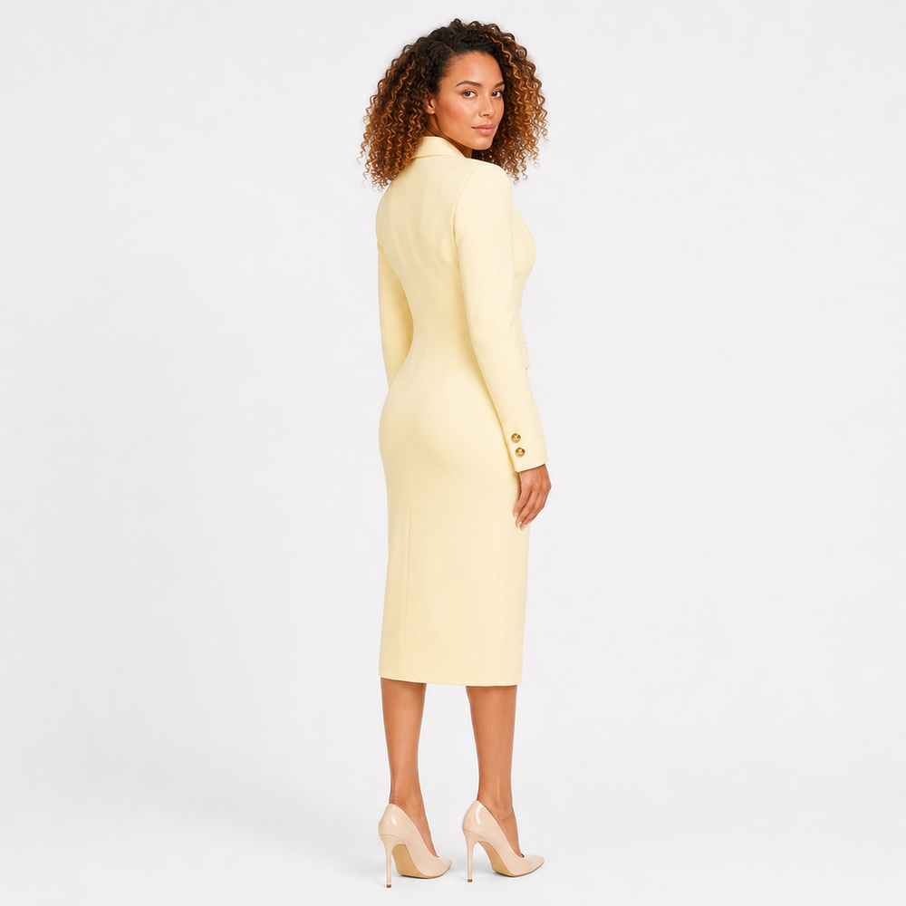Ada | Double-Breasted V-Neck Midi Dress