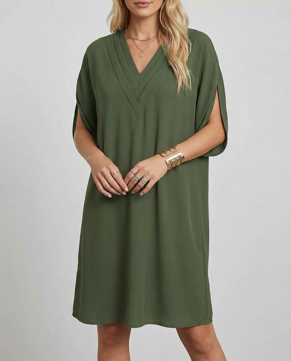 Maeva | V-Neck Multi-Layered Casual Midi Dress