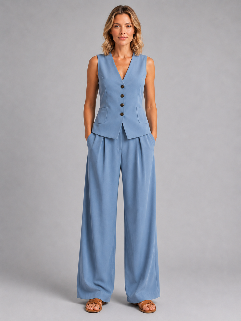 Marlowe | Sleeveless Waistcoat & Wide-Leg Trousers Co-Ord Set