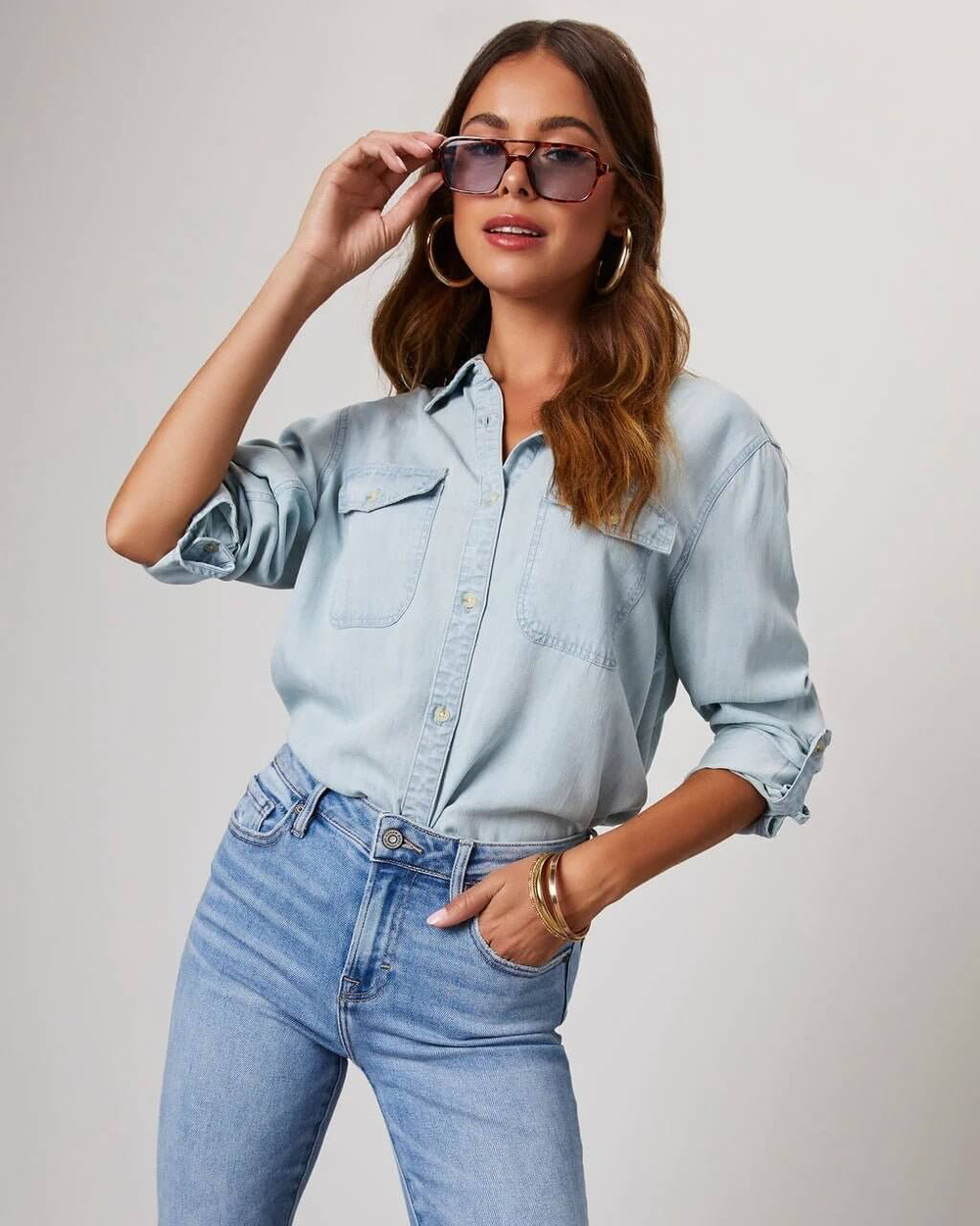 Mira | Long Sleeve Denim Shirt with Button Front