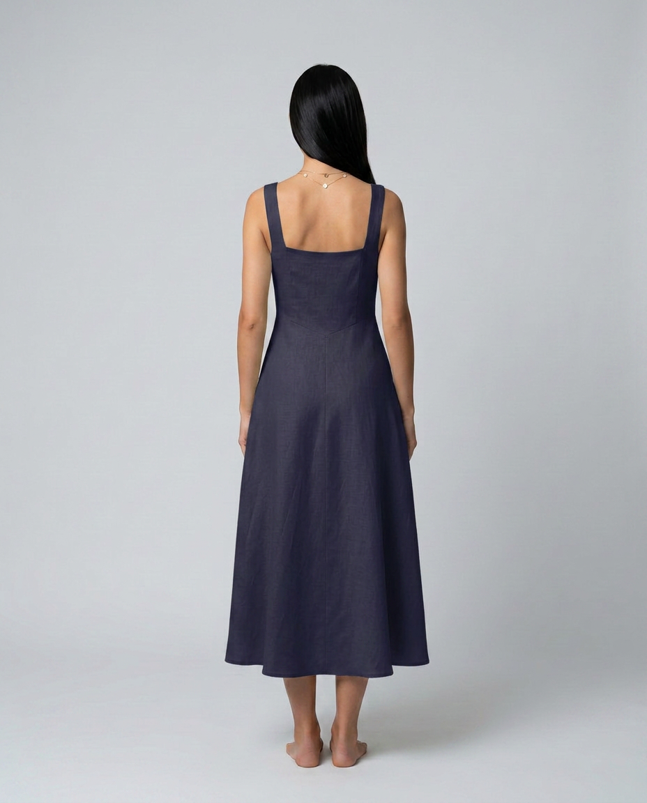 Katina | Midi Dress with Square Neck and A-Line Skirt