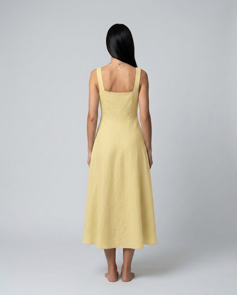 Katina | Midi Dress with Square Neck and A-Line Skirt