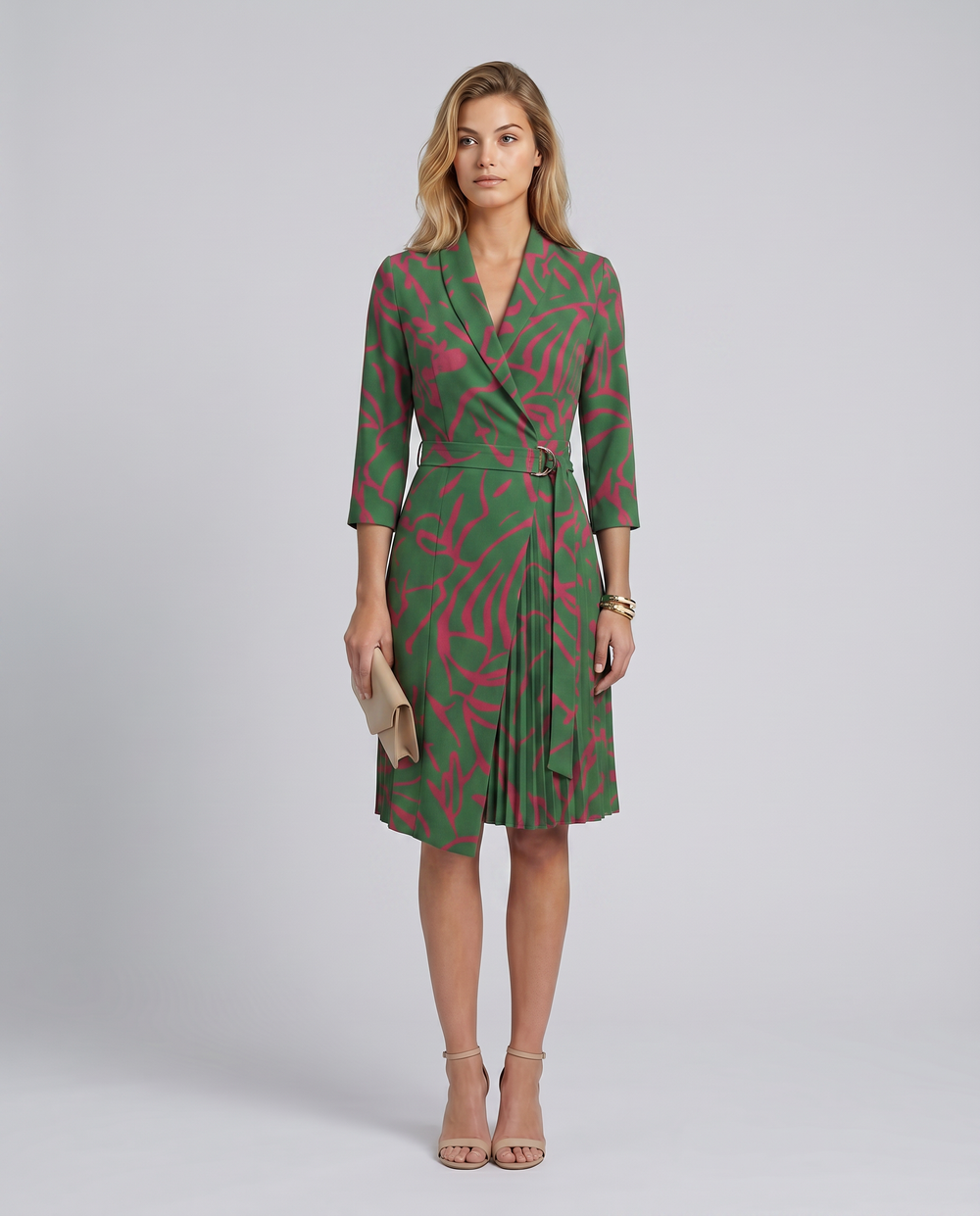 Ilene | Midi Dress with Pleated Skirt and Wrap Blazer Design