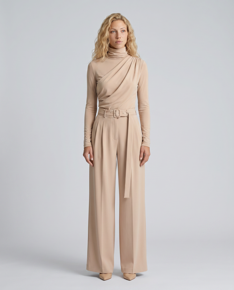 Delia | Knit Wide-Leg Jumpsuit with Gathered Waist