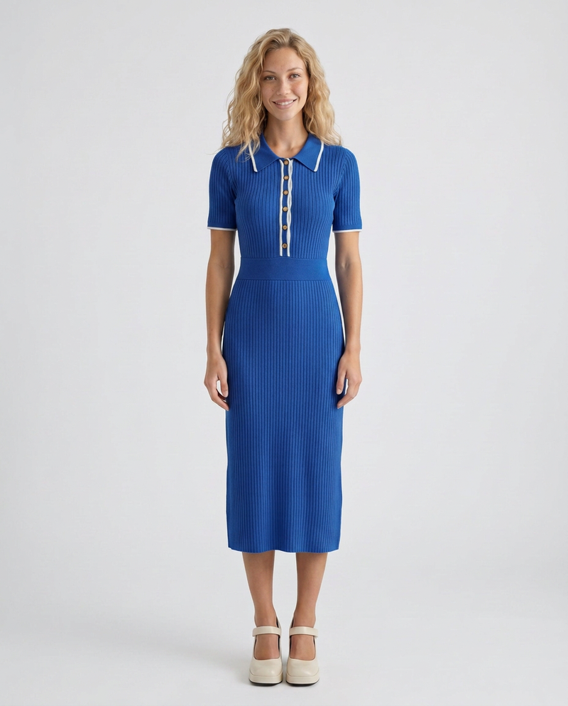 Gracine | Polo Collar Knitted Midi Dress