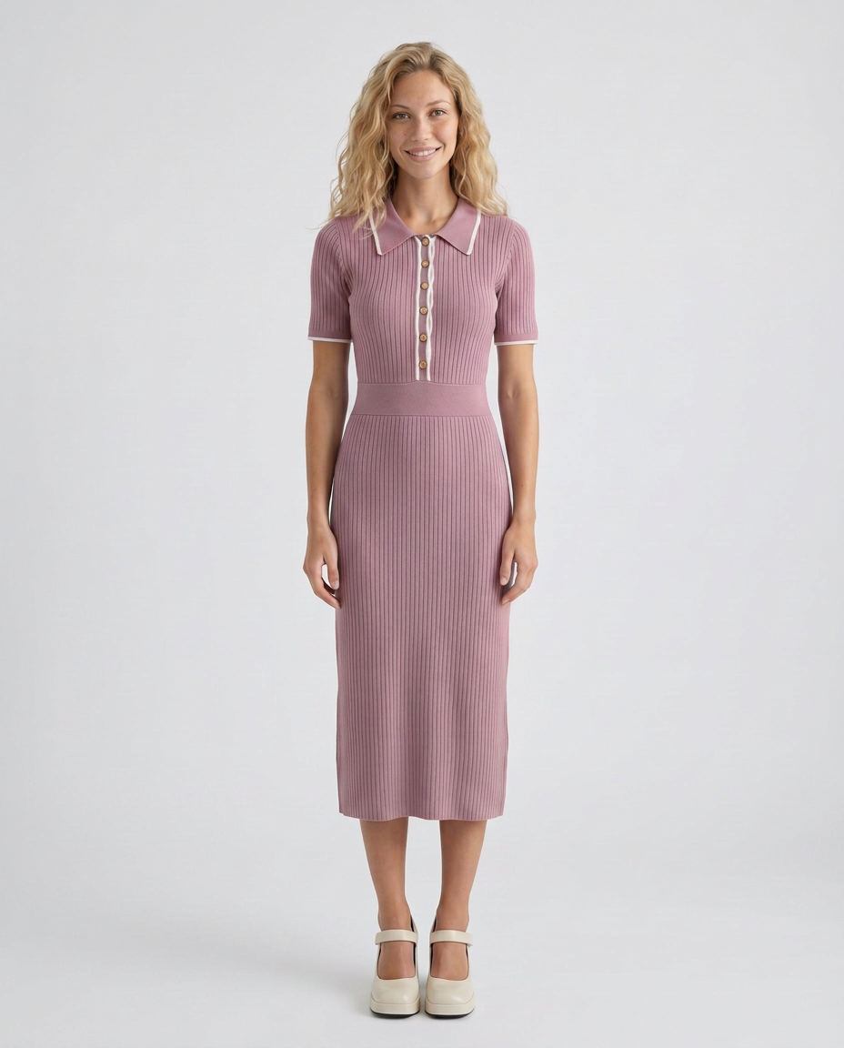 Gracine | Polo Collar Knitted Midi Dress