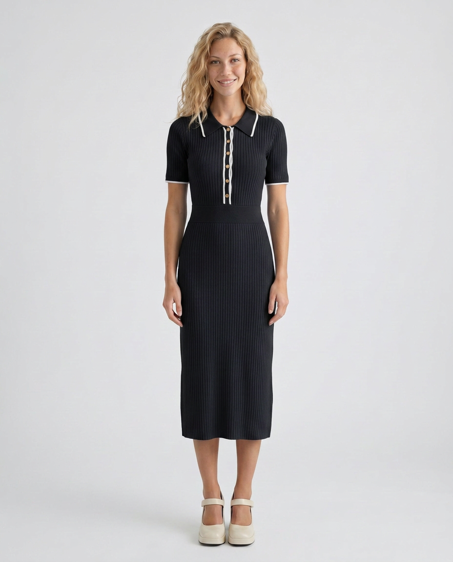 Gracine | Polo Collar Knitted Midi Dress