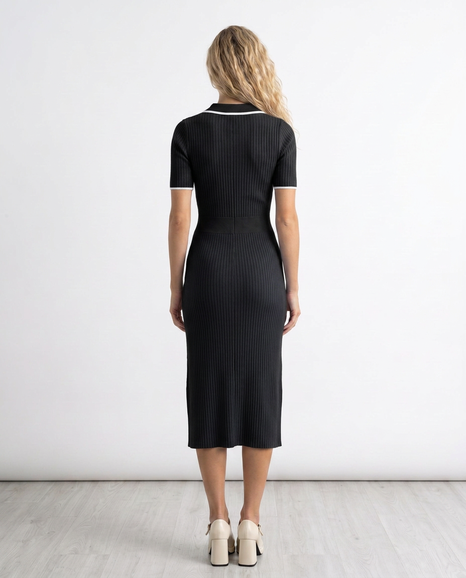 Gracine | Polo Collar Knitted Midi Dress