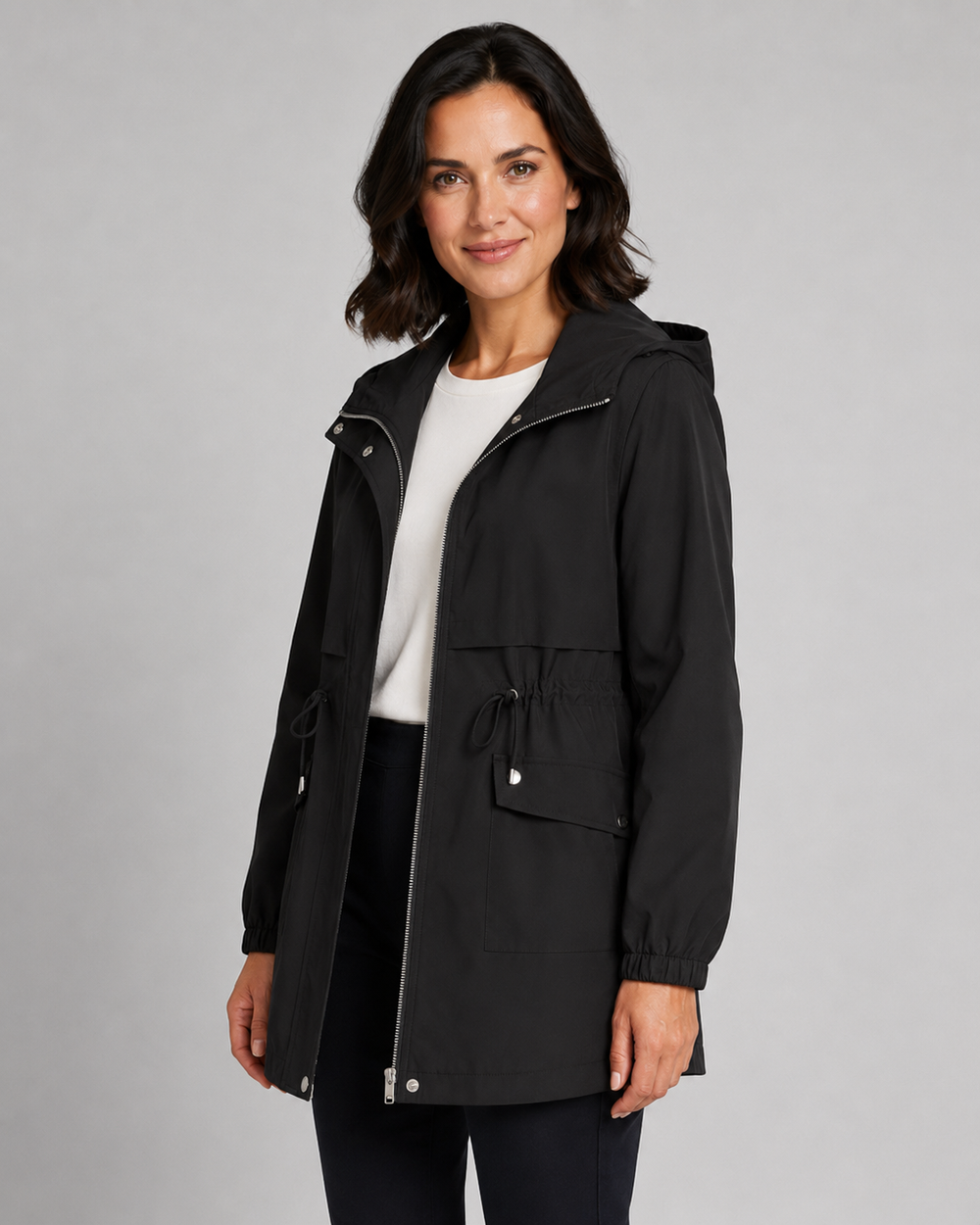 Beatriz | Hooded Drawstring Waist Trench Coat