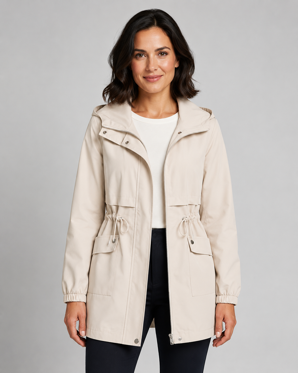 Beatriz | Hooded Drawstring Waist Trench Coat