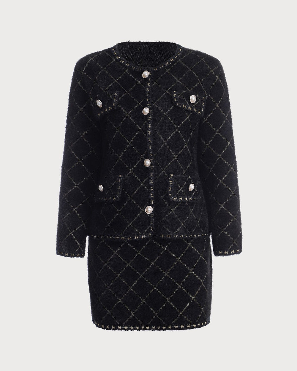 Freya | Argyle Knit Cardigan & Mini Skirt Set
