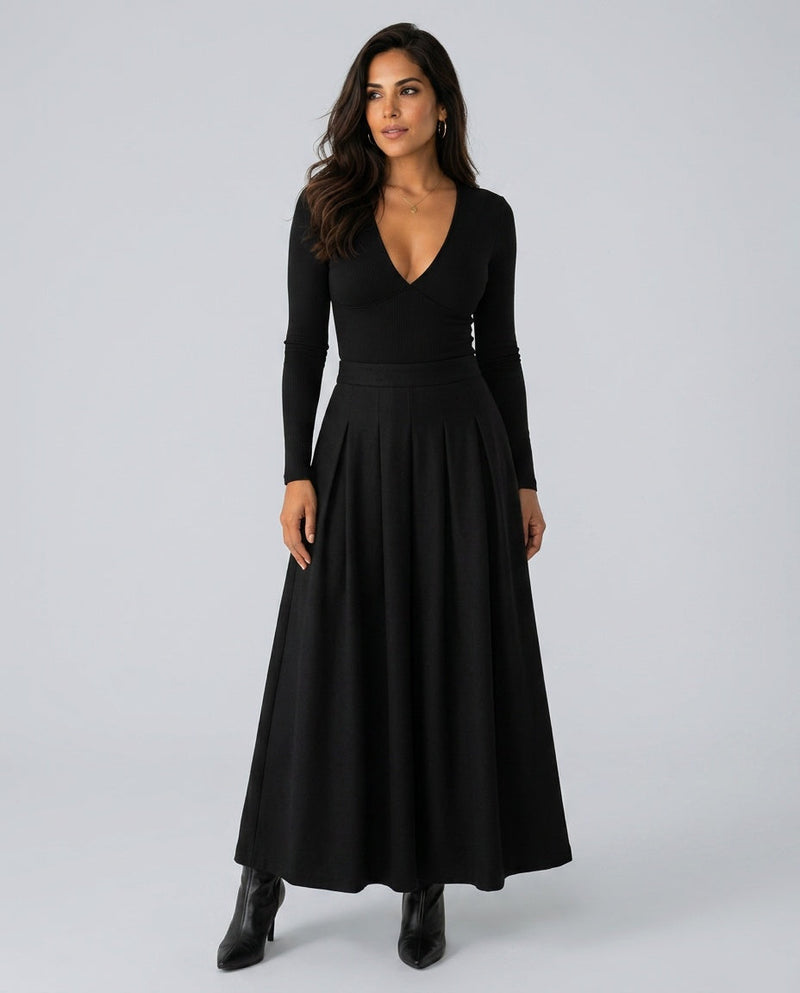 Harlow | Ankle-Length A-Line Stretch Wool Maxi Skirt
