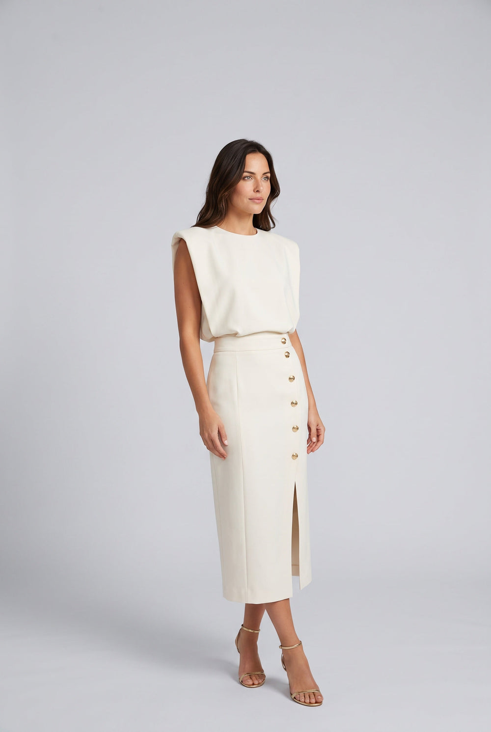 Frida | Sleeveless Side Button Midi Dress