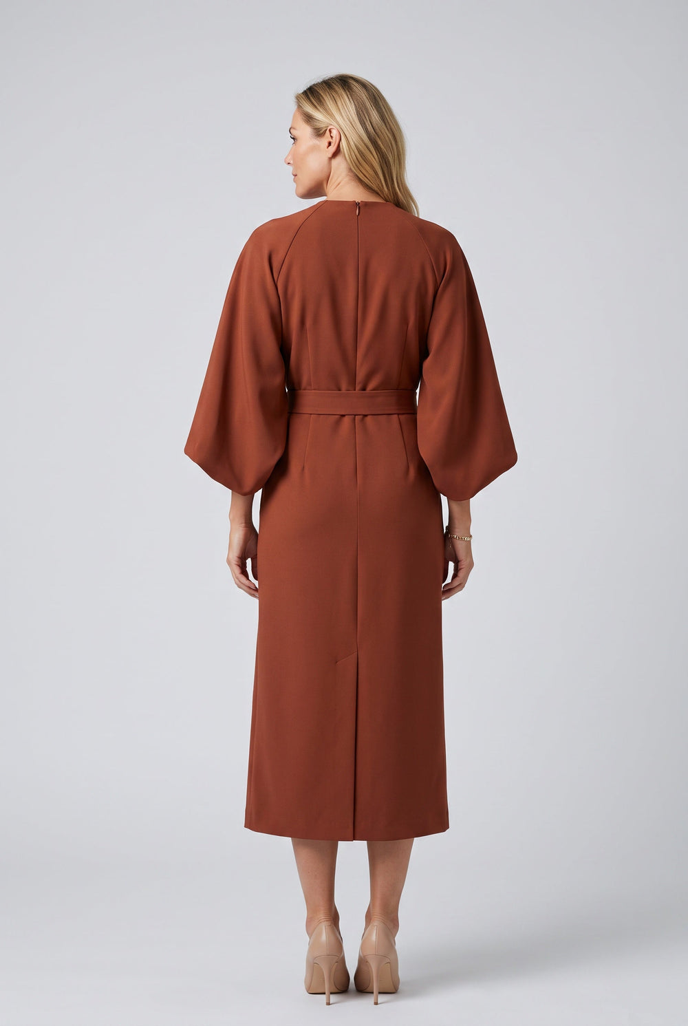 Esme | Wide Sleeve Belted Round Neck Midi Dress