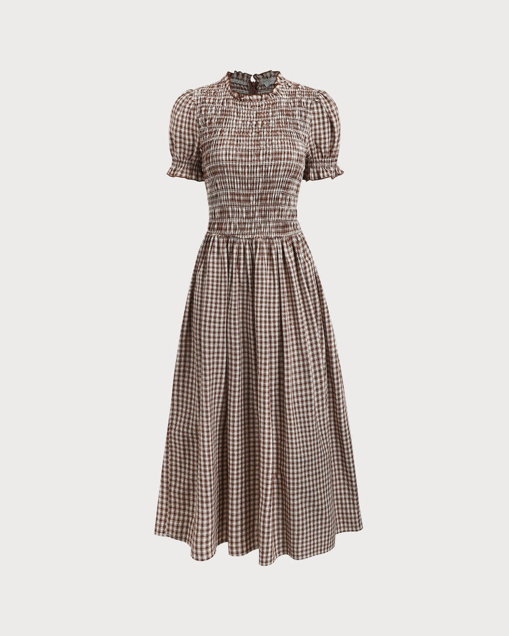 Tatum | Shirred Puffed Sleeve Plaid Midi Dress